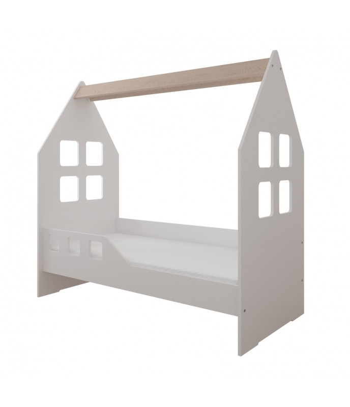 Detská domčeková posteľ OLIVER bez zásuvky, biela/dub, od 160x80 cm