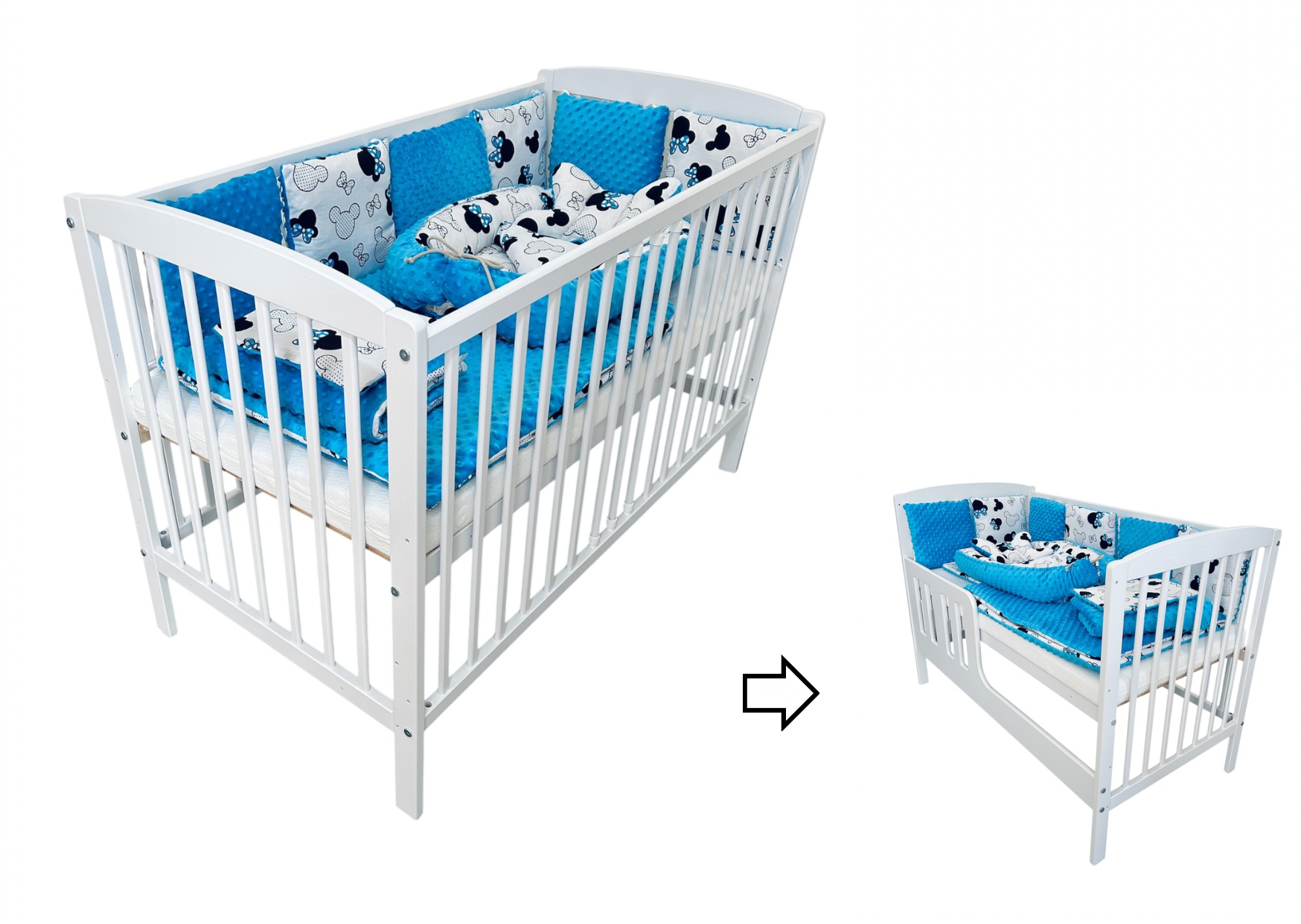 AML Komplet: Postieľka k posteli TINA 2v1 so súpravou MINKY - výber 35 vzorov