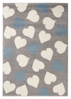 Detský koberec Kiddy HEARTS šedo-modrý